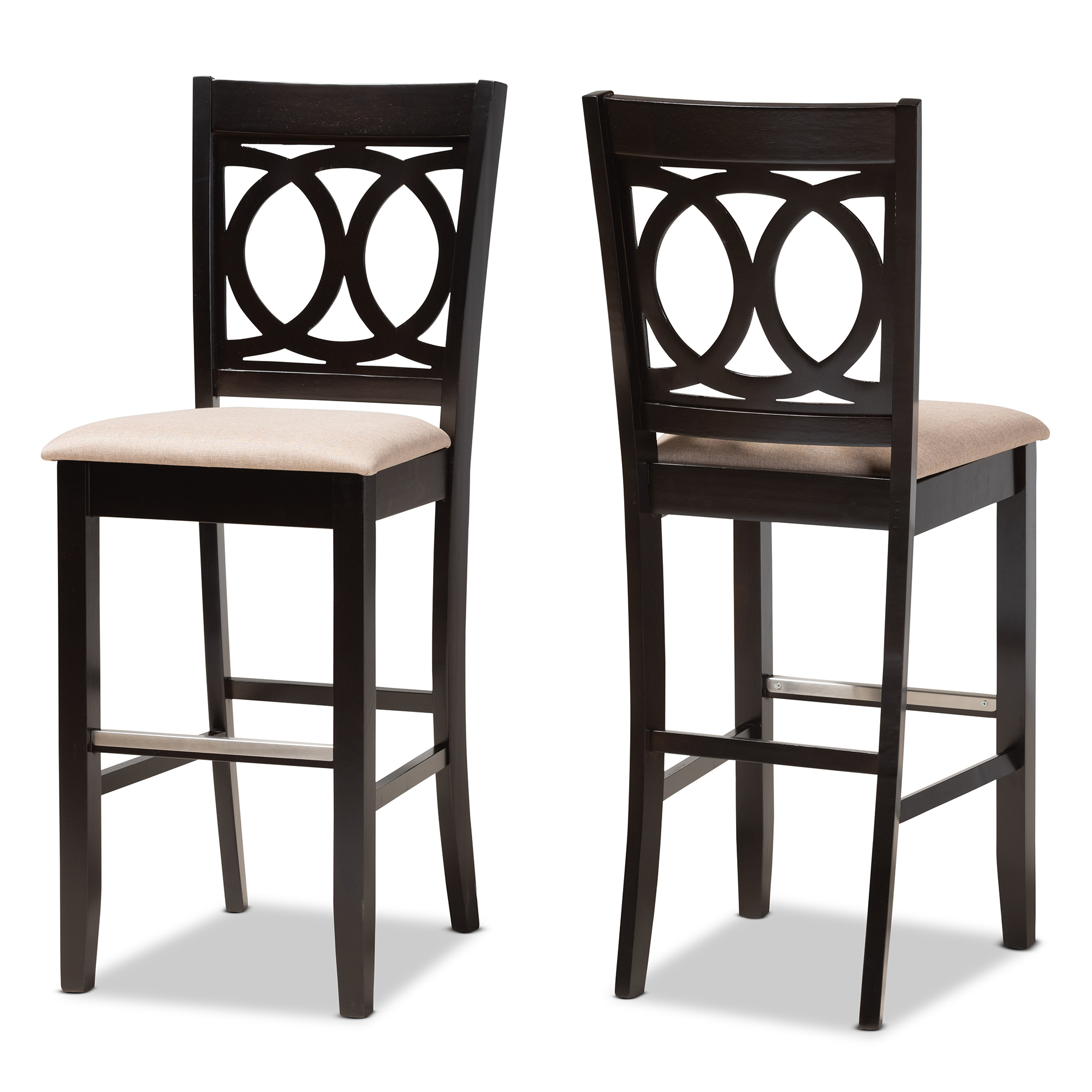 Baxton Studio Carson Modern and Contemporary Sand Fabric Upholstered and Espresso Brown Finished Wood 2-Piece Bar Stool Set